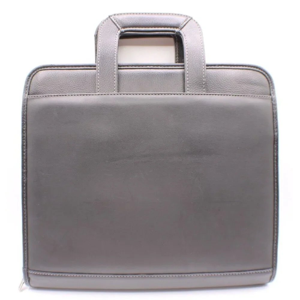 Franklin Covey DayOne Black Leather Zip Portfolio Planner Organizer Handles Calc